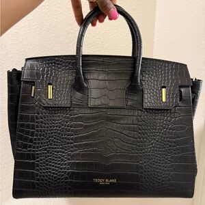Black Croc-Embossed Leather Handbag